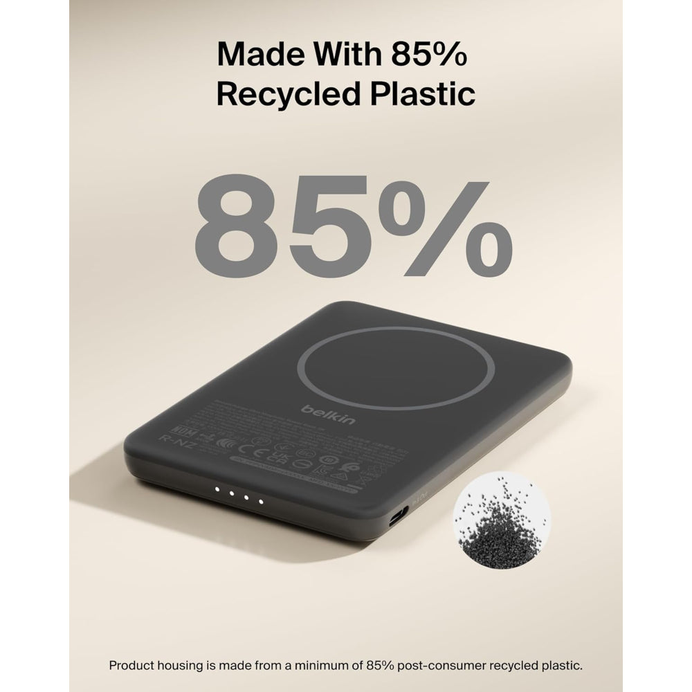 Belkin Slim Magnetic Power Bank 5K| Thin, Portable MagSafe Wireless & USB-C Charger, Strong Magnet, Pocket-Sized Power for iPhone & USB-C Devices, TSA Approved - Black