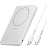 Belkin Slim Magnetic Power Bank 5K| Thin, Portable MagSafe Wireless & USB-C Charger, Strong Magnet, Pocket-Sized Power for iPhone & USB-C Devices, TSA Approved - White