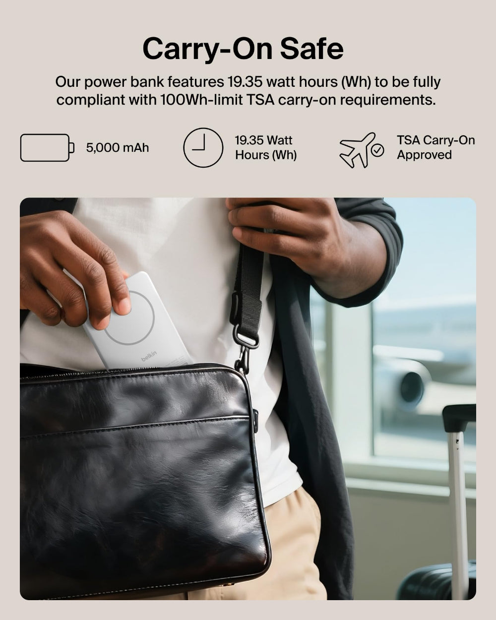 Belkin BoostCharge Qi2 Slim Magnetic Power Bank 5K with KickStand| Fast Wireless & USB-C Charging, TSA Approved Travel Compliant, for iPhone & Compatible Magnetic Cases, White