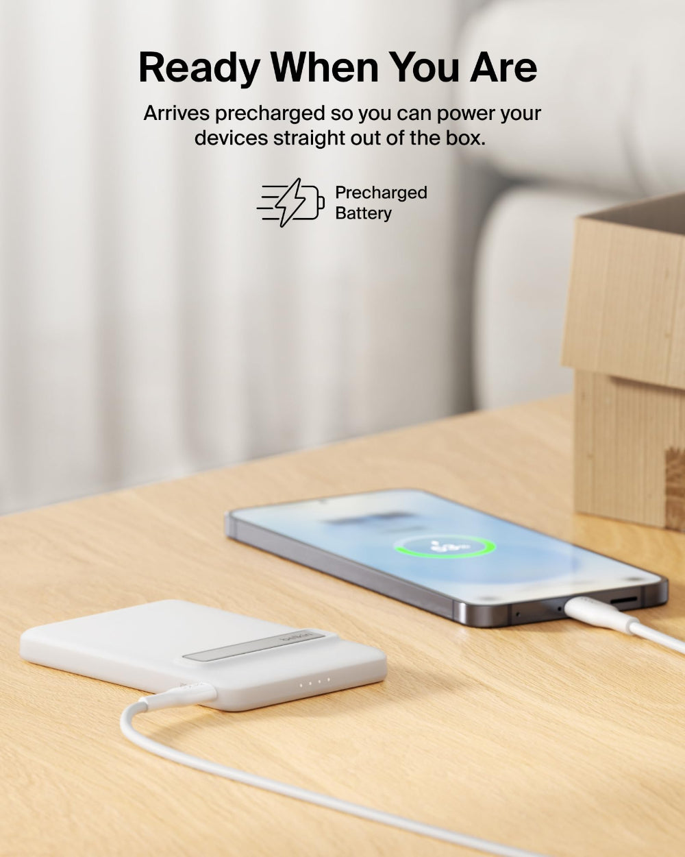 Belkin BoostCharge Qi2 Slim Magnetic Power Bank 5K with KickStand| Fast Wireless & USB-C Charging, TSA Approved Travel Compliant, for iPhone & Compatible Magnetic Cases, White