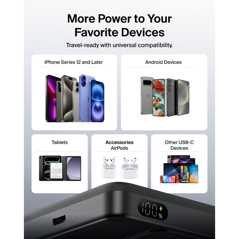 Belkin UltraCharge Slim Magnetic Power Bank 10K | Qi2 25W Wireless Charging, 30W USB-C Port, Digital Display, for iPhone 18/17/16/15/14/13/12, Samsung Phones w/ Magnetic Case, Black