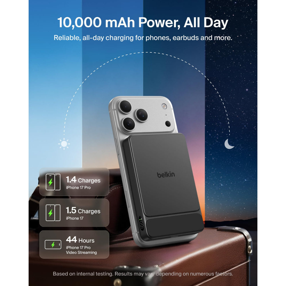 Belkin UltraCharge Slim Magnetic Power Bank 10K | Qi2 25W Wireless Charging, 30W USB-C Port, Digital Display, for iPhone 18/17/16/15/14/13/12, Samsung Phones w/ Magnetic Case, Black