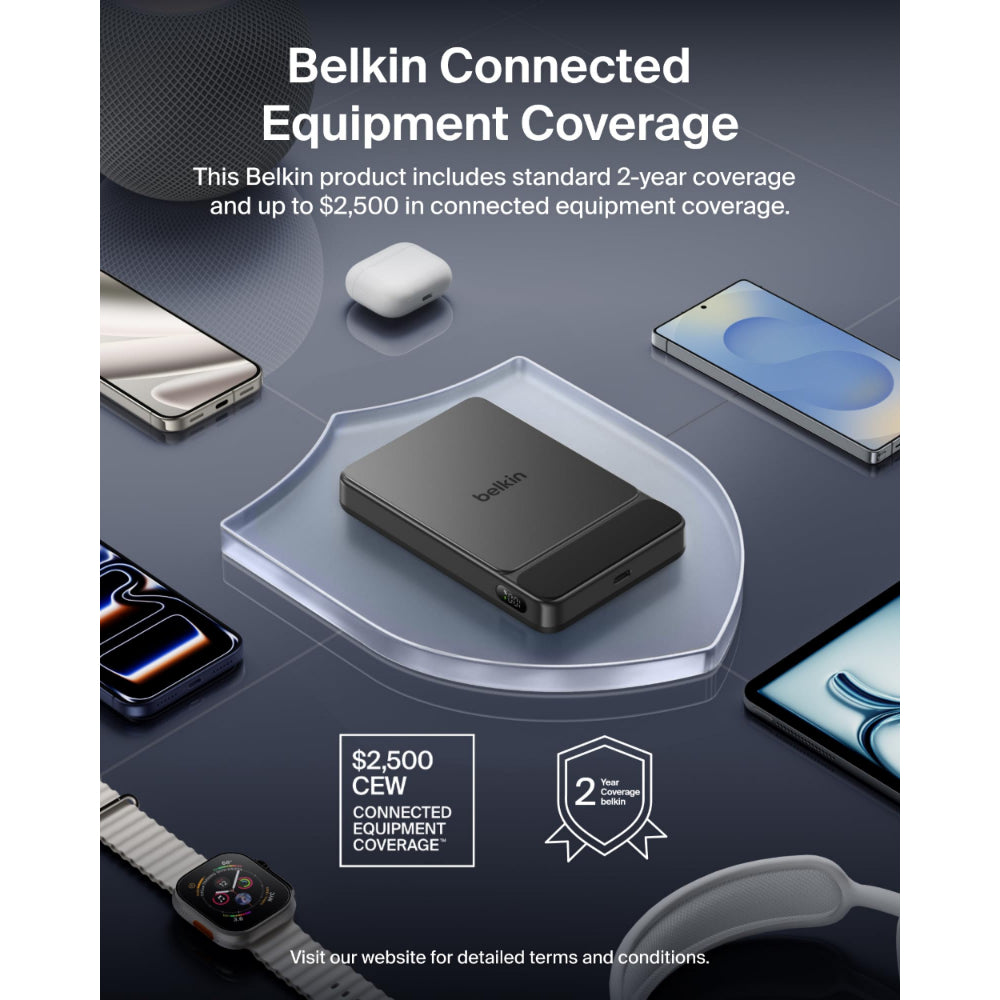 Belkin UltraCharge Slim Magnetic Power Bank 10K | Qi2 25W Wireless Charging, 30W USB-C Port, Digital Display, for iPhone 18/17/16/15/14/13/12, Samsung Phones w/ Magnetic Case, Black