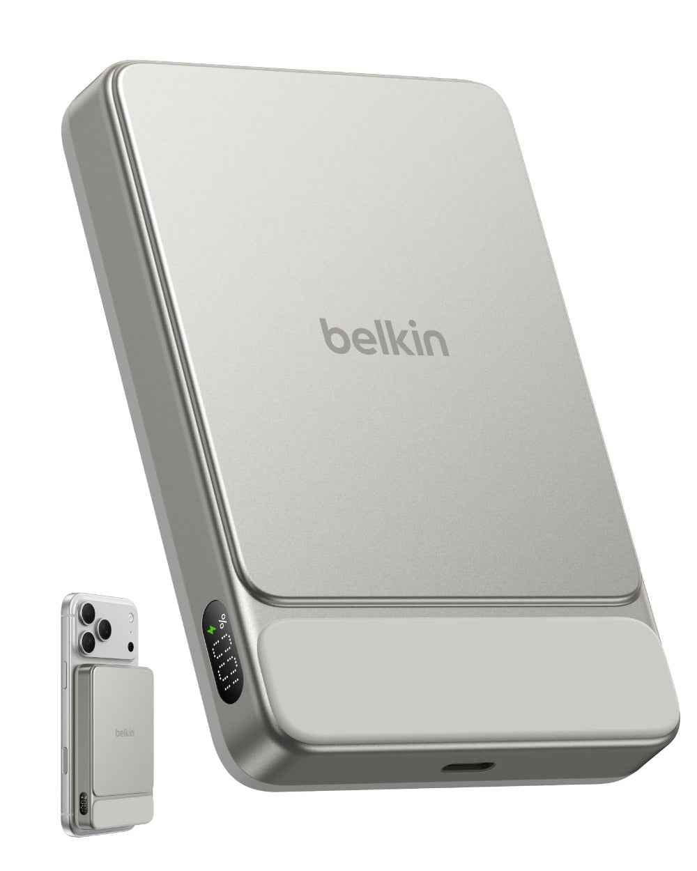 Belkin UltraCharge Slim Magnetic Power Bank 10K | Qi2 25W Wireless Charging, 30W USB-C Port, Digital Display, for iPhone 18/17/16/15/14/13/12, Samsung Phones w/ Magnetic Case, Sand