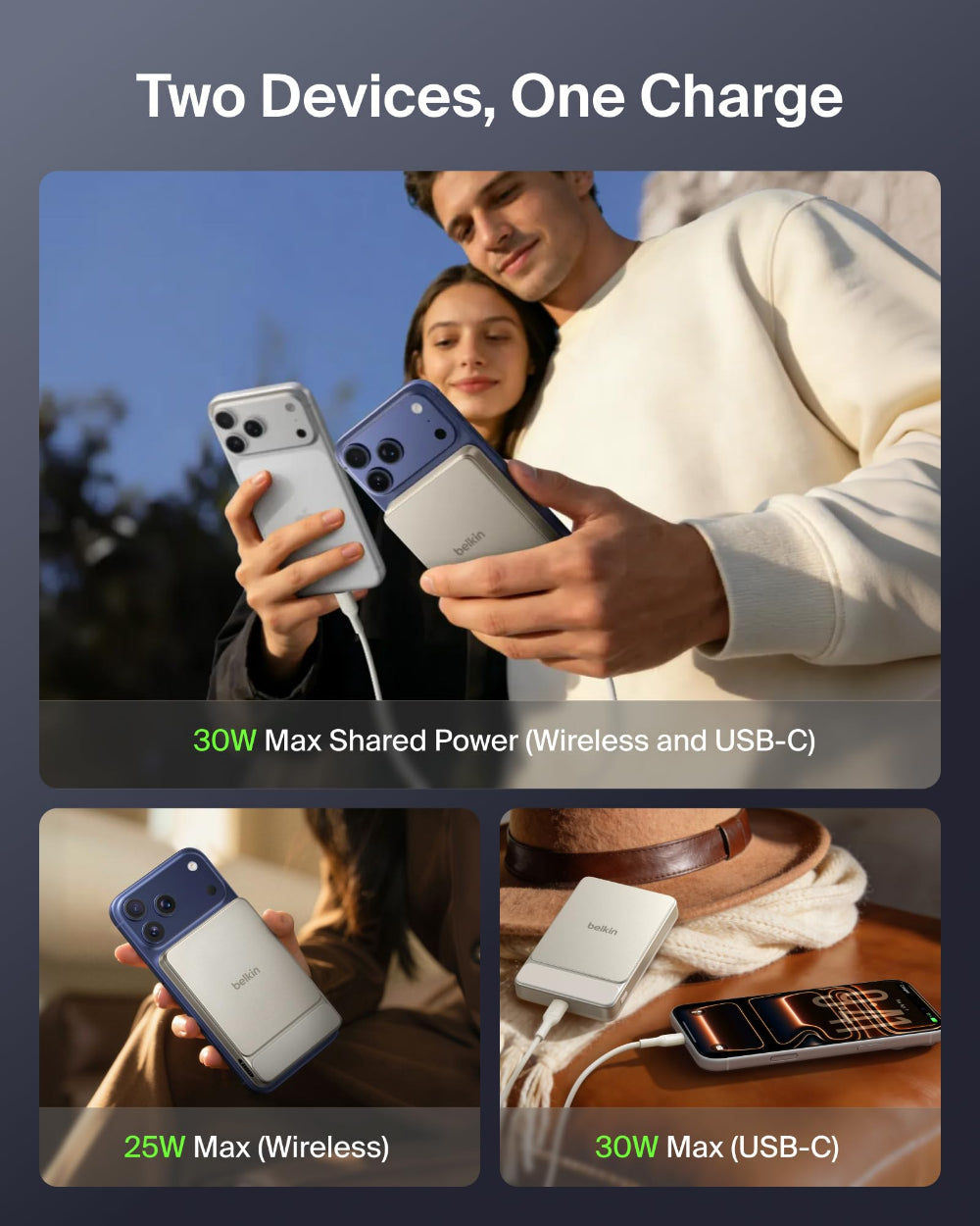 Belkin UltraCharge Slim Magnetic Power Bank 10K | Qi2 25W Wireless Charging, 30W USB-C Port, Digital Display, for iPhone 18/17/16/15/14/13/12, Samsung Phones w/ Magnetic Case, Sand
