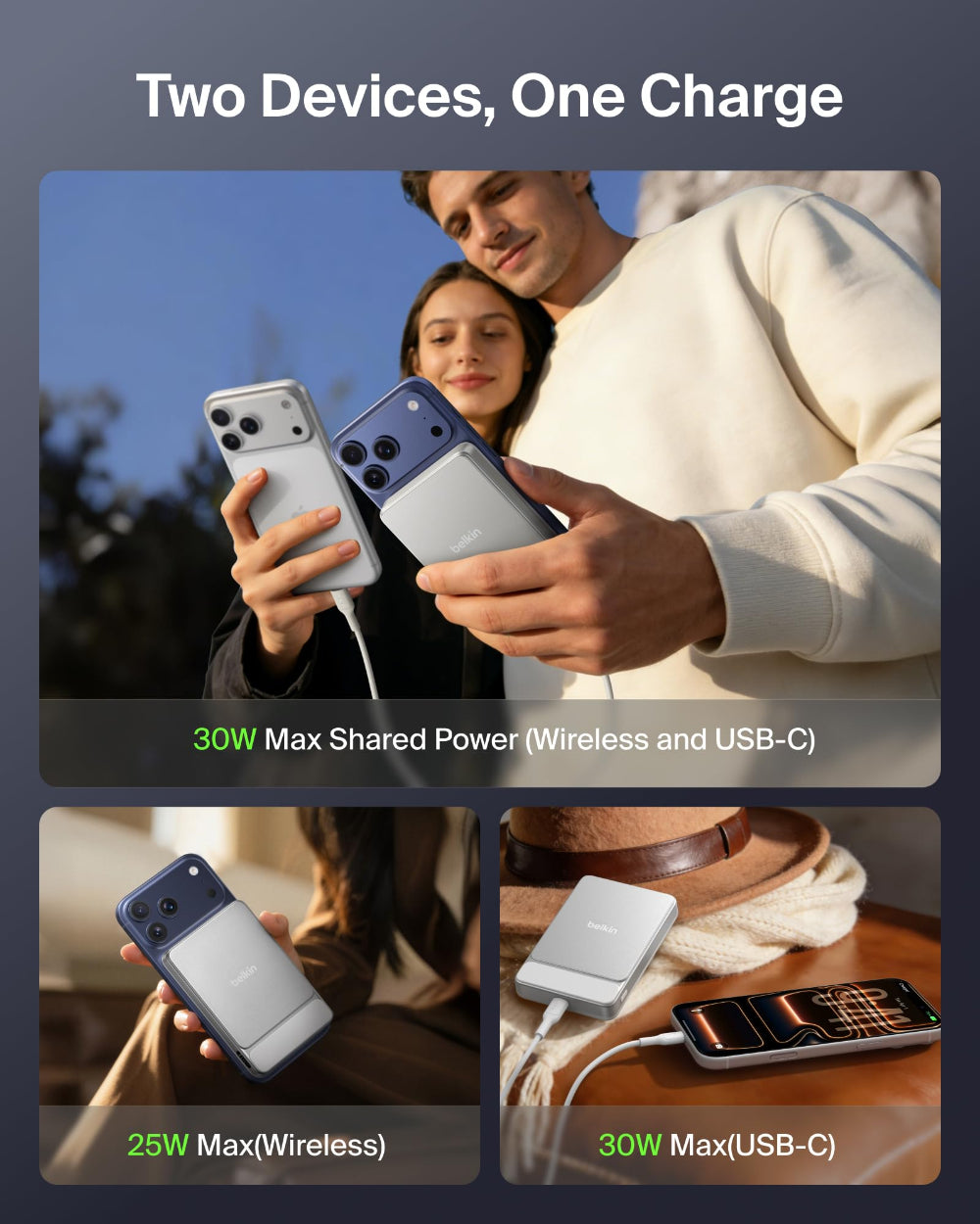 Belkin UltraCharge Slim Magnetic Power Bank 10K | Qi2 25W Wireless Charging, 30W USB-C Port, Digital Display, for iPhone 18/17/16/15/14/13/12, Samsung Phones w/ Magnetic Case, White