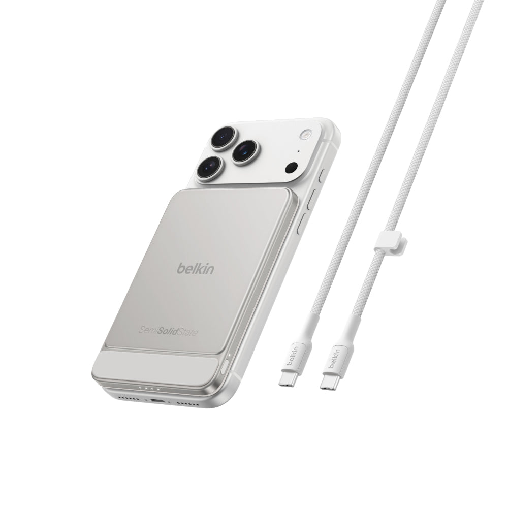 Belkin Ultracharge Pro Slim Magnetic Power Bank 5K | Qi2 15W Wireless Charging, Boostsolid Cell, Usb-C Charging, Or Iphone 18/17/16/15/14/13/12, Samsung Phones W/ Magnetic Case, Sand Metallic