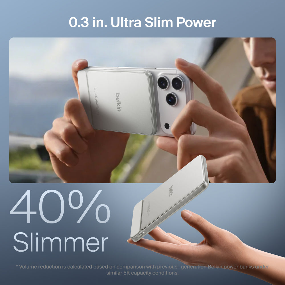 Belkin Ultracharge Pro Slim Magnetic Power Bank 5K | Qi2 15W Wireless Charging, Boostsolid Cell, Usb-C Charging, Or Iphone 18/17/16/15/14/13/12, Samsung Phones W/ Magnetic Case, Sand Metallic