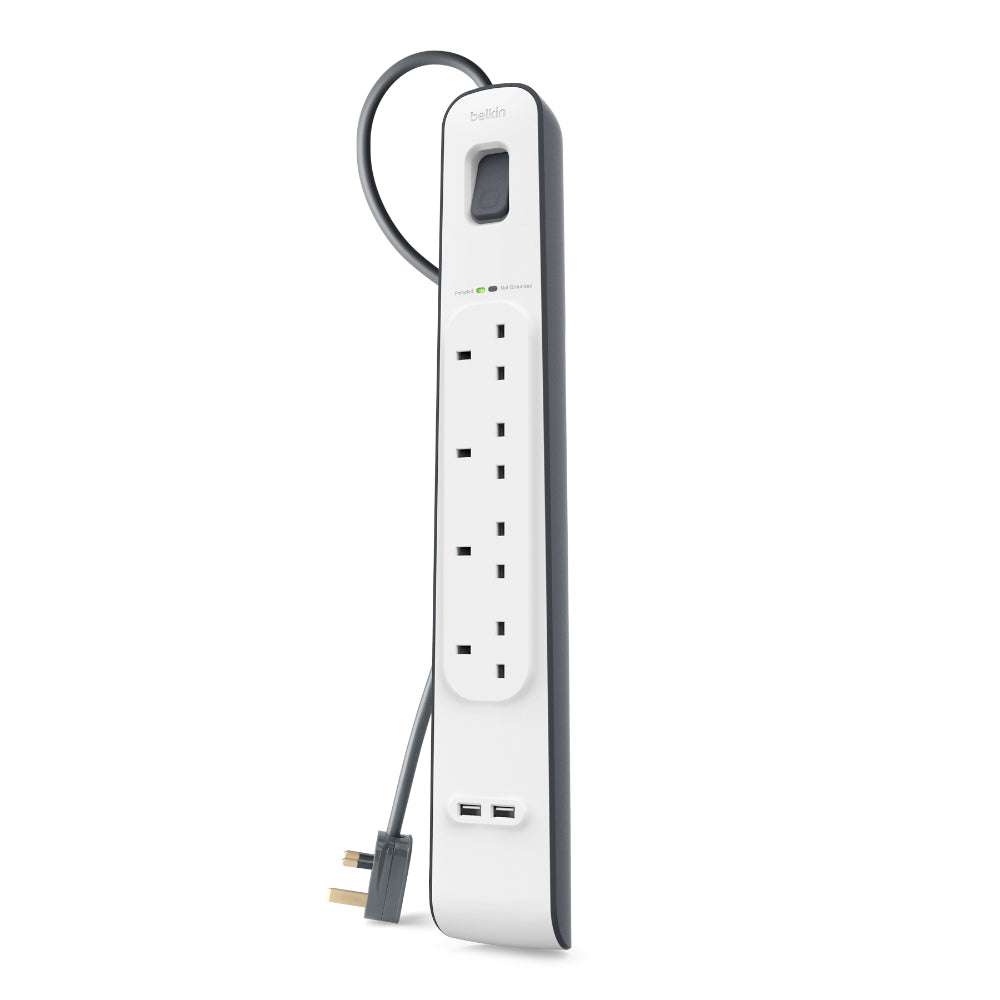 BELKIN 4 Way Surge Protection Strip - 2M With 2 X 2.4Amp USB Charging
