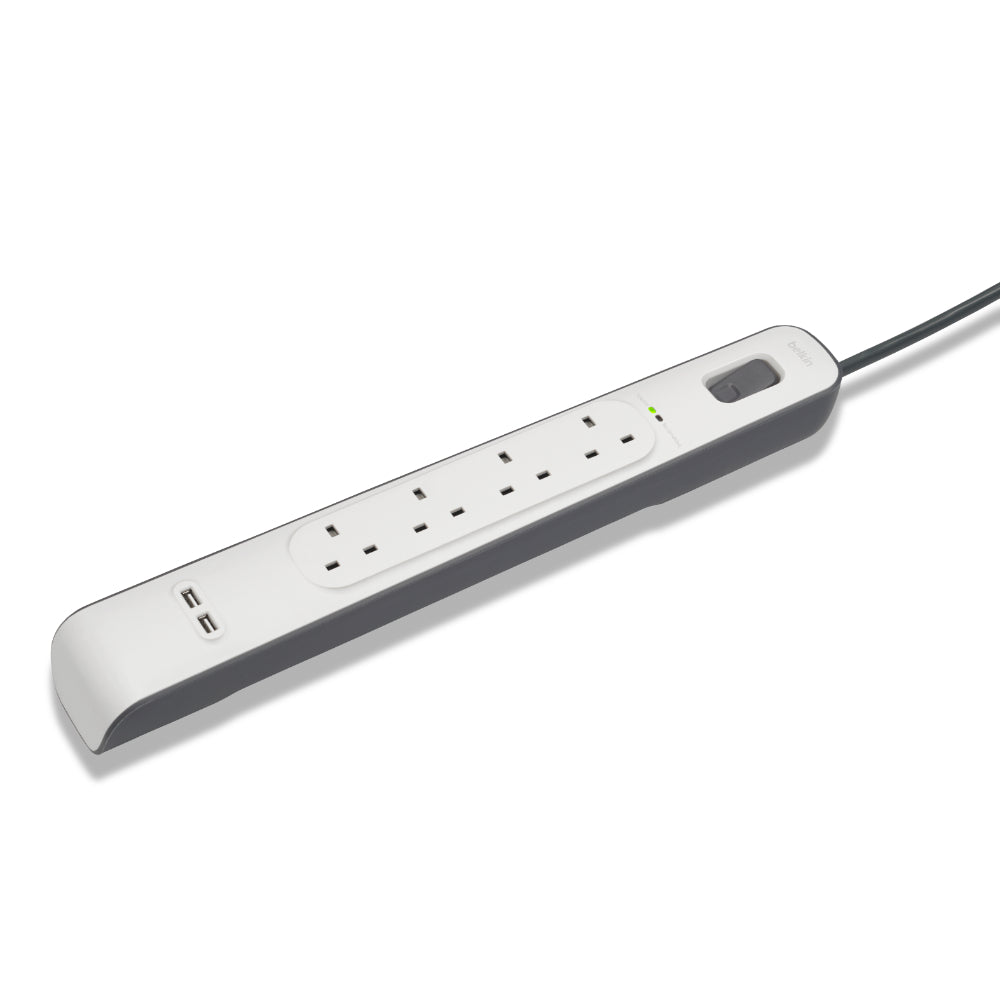 BELKIN 4 Way Surge Protection Strip - 2M With 2 X 2.4Amp USB Charging