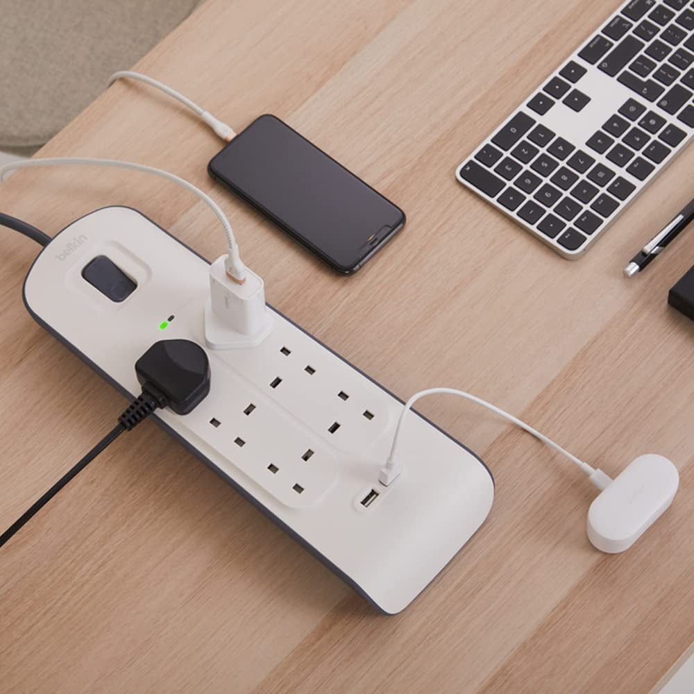 BELKIN 6-outlet Surge Protection Strip (2M)| Protective Power Extension Cord Up to 650 Joules, Anti-Power Spikes & Voltage Fluctuations, 2x 2.4 Amp USB-A Charging