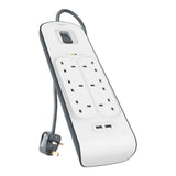 BELKIN 6-outlet Surge Protection Strip (2M)| Protective Power Extension Cord Up to 650 Joules, Anti-Power Spikes & Voltage Fluctuations, 2x 2.4 Amp USB-A Charging