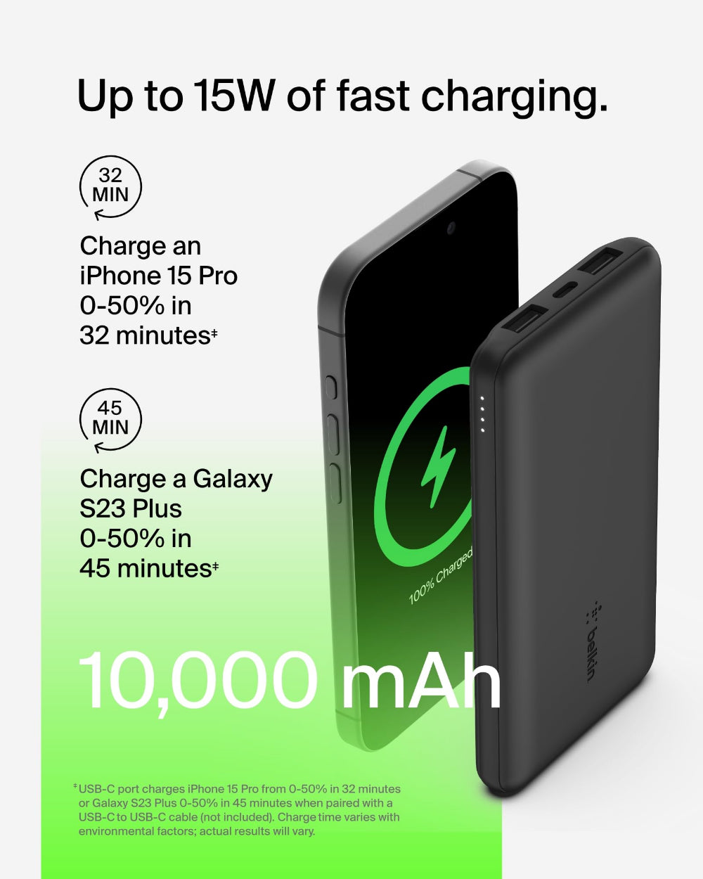 Belkin Travel Kit 3 Power Bundle, 10000mAh Power Bank + 25W Wall Charger + USB-C Cable + Travel Zipper Pouch, for Travel and Leisure, Black