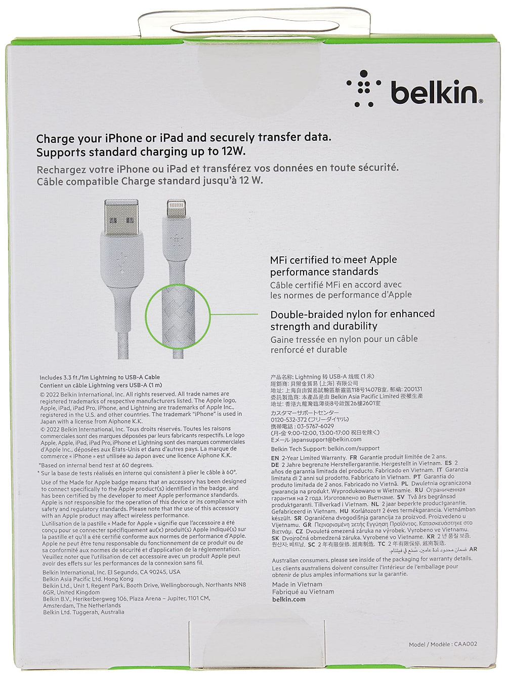 Belkin - Boost Charge USB-A to Lightning Braided Cable 1Meter - White