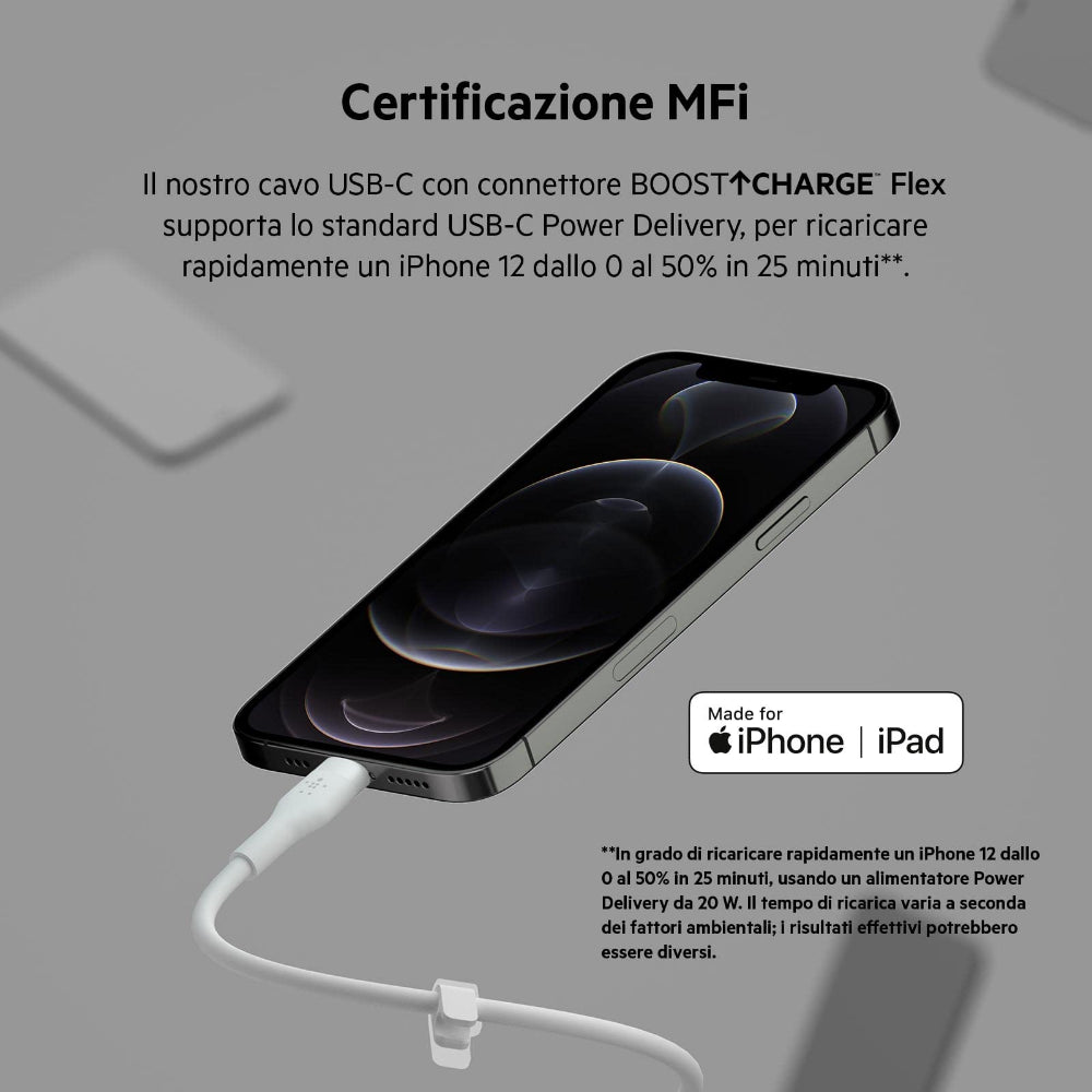 كابل بيلكين بوست تشارج فليكس USB-C إلى لايتنينج - 3 أمتار - أبيض