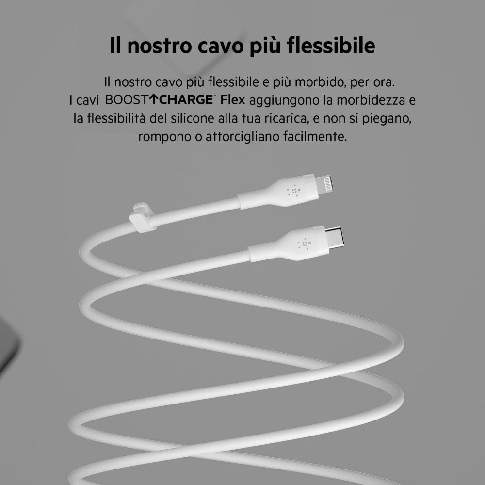 كابل بيلكين بوست تشارج فليكس USB-C إلى لايتنينج - 3 أمتار - أبيض