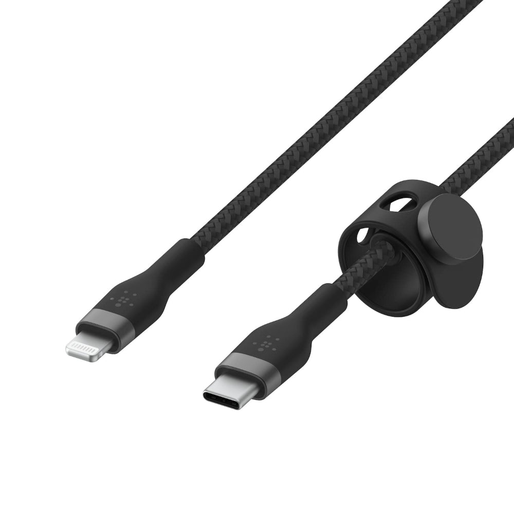 Belkin BOOST?CHARGE Pro Flex USB-C to Lightning Cable 1 Meter - MFi Certified, 25x more Heavy Duty, Includes Cable Clip, for Apple iPhone 13/12/11 Pro/Pro Max/Mini/X/8/8 Plus/iPad/Airpods - Black