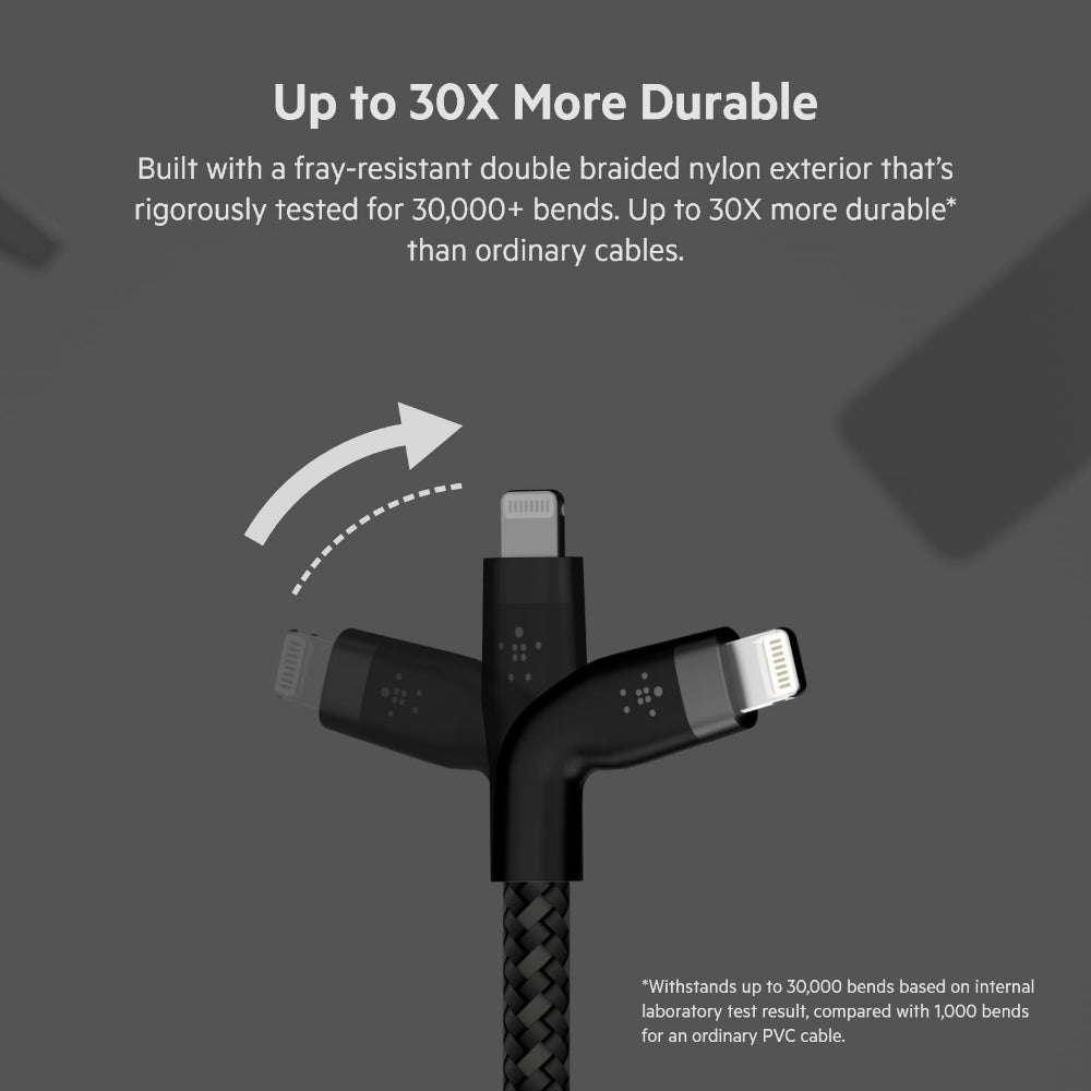 Belkin BOOST?CHARGE Pro Flex USB-C to Lightning Cable 3 Meters - MFi Certified, 30x more Heavy Duty, Includes Cable Clip, for Apple iPhone 13/12/11 Pro/Pro Max/Mini/X/8/8 Plus/iPad/Airpods - Black