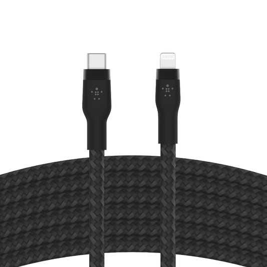 Belkin BOOST?CHARGE Pro Flex USB-C to Lightning Cable 3 Meters - MFi Certified, 30x more Heavy Duty, Includes Cable Clip, for Apple iPhone 13/12/11 Pro/Pro Max/Mini/X/8/8 Plus/iPad/Airpods - Black