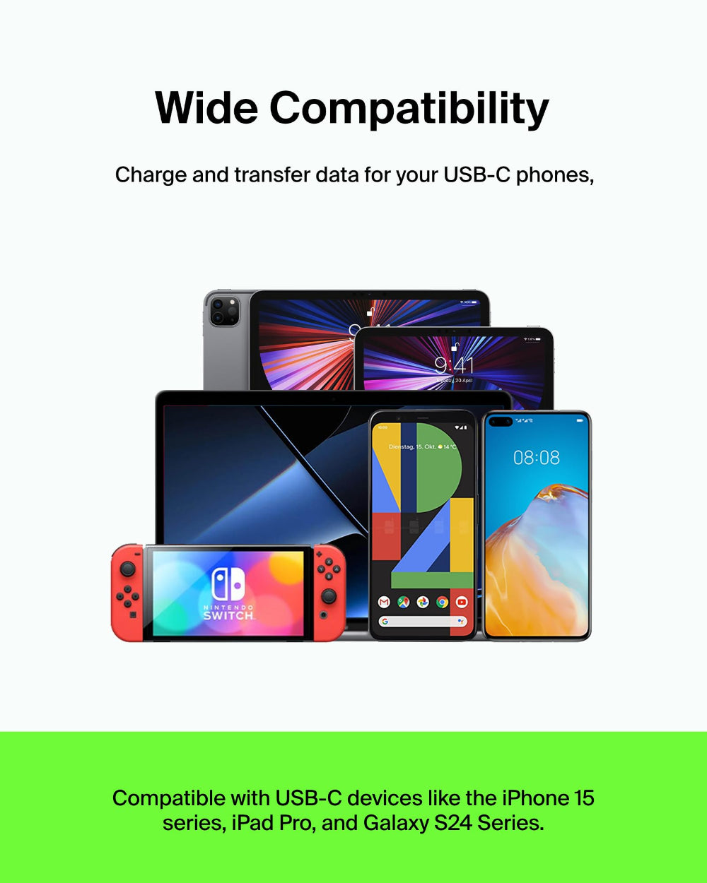 كابل بيلكين - PVC - من نوع C إلى C - 2.0 - 1 متر - أبيض - عبوة من قطعتين