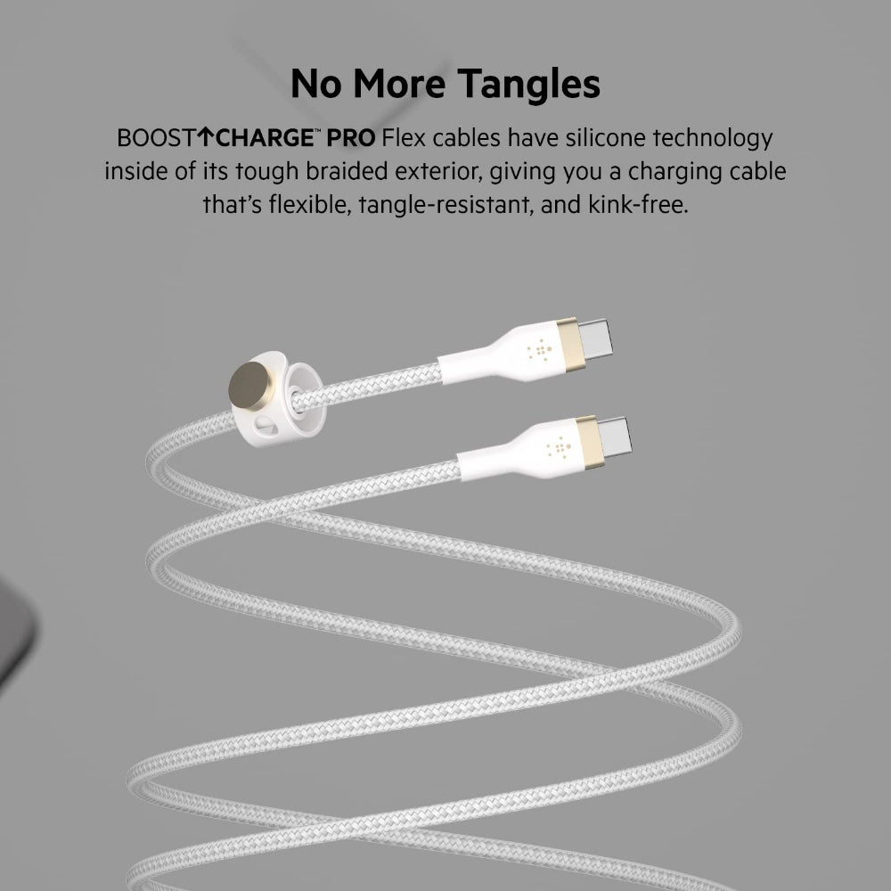 Belkin BoostCharge Pro Flex Braided USB-C to USB-C Charge & Sync Cable 1M| Fast Charge Power Delivery, Heavy Duty, for Apple MacBook Air/Pro, iPad Pro/Air/Mini, Samsung Galaxy S23/22 Ultra - White