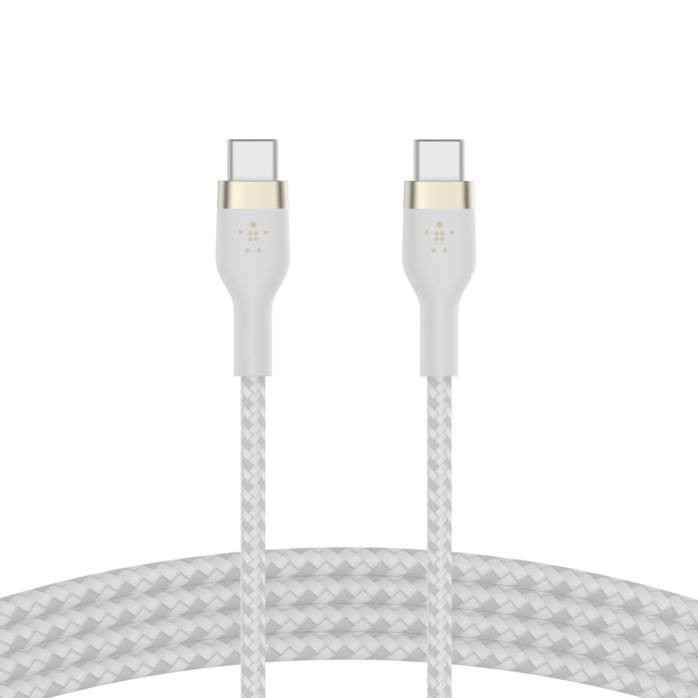 Belkin BoostCharge Pro Flex Braided USB-C to USB-C Charge & Sync Cable 1M| Fast Charge Power Delivery, Heavy Duty, for Apple MacBook Air/Pro, iPad Pro/Air/Mini, Samsung Galaxy S23/22 Ultra - White