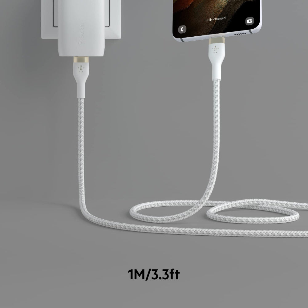 Belkin BoostCharge Pro Flex Braided USB-C to USB-C Charge & Sync Cable 1M| Fast Charge Power Delivery, Heavy Duty, for Apple MacBook Air/Pro, iPad Pro/Air/Mini, Samsung Galaxy S23/22 Ultra - White
