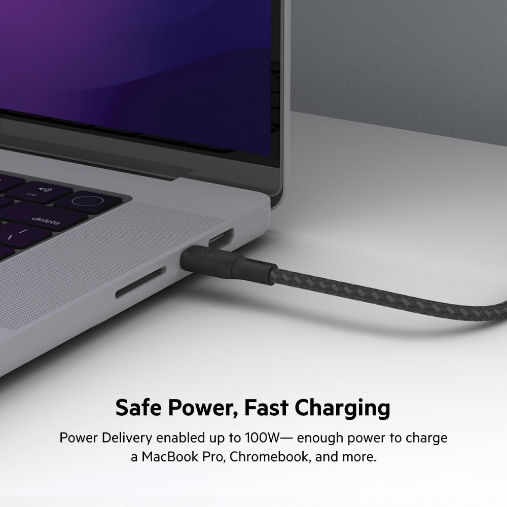 Belkin BoostCharge USB-C to USB-C Braided Cable (3M) 100 Watts - Ultra Fast Charging & Data Cable, USB2.0, 100W PD, USB-IF Certified, for Apple MacBooks, iPad, Windows Laptops, Chromebook -Black