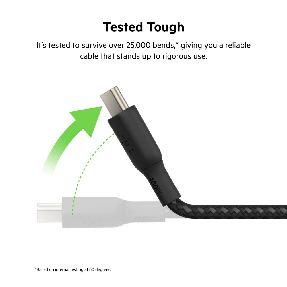 Belkin BoostCharge USB-C to USB-C Braided Cable (3M) 100 Watts - Ultra Fast Charging & Data Cable, USB2.0, 100W PD, USB-IF Certified, for Apple MacBooks, iPad, Windows Laptops, Chromebook -Black