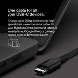 Belkin BoostCharge USB-C to USB-C Cable 240W 1M| Ultra Fast Charge Power Delivery, Heavy Duty Braided Nylon, for Apple MacBook Air/Pro, iPad Pro/Air/Mini, Samsung, HP, Dell Laptops and More - Black