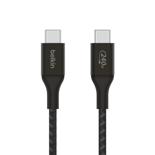 Belkin BoostCharge USB-C to USB-C Cable 240W 2M| Ultra Fast Charge Power Delivery, Heavy Duty Braided Nylon, for Apple MacBook Air/Pro, iPad Pro/Air/Mini, Samsung, HP, Dell Laptops and More - Black
