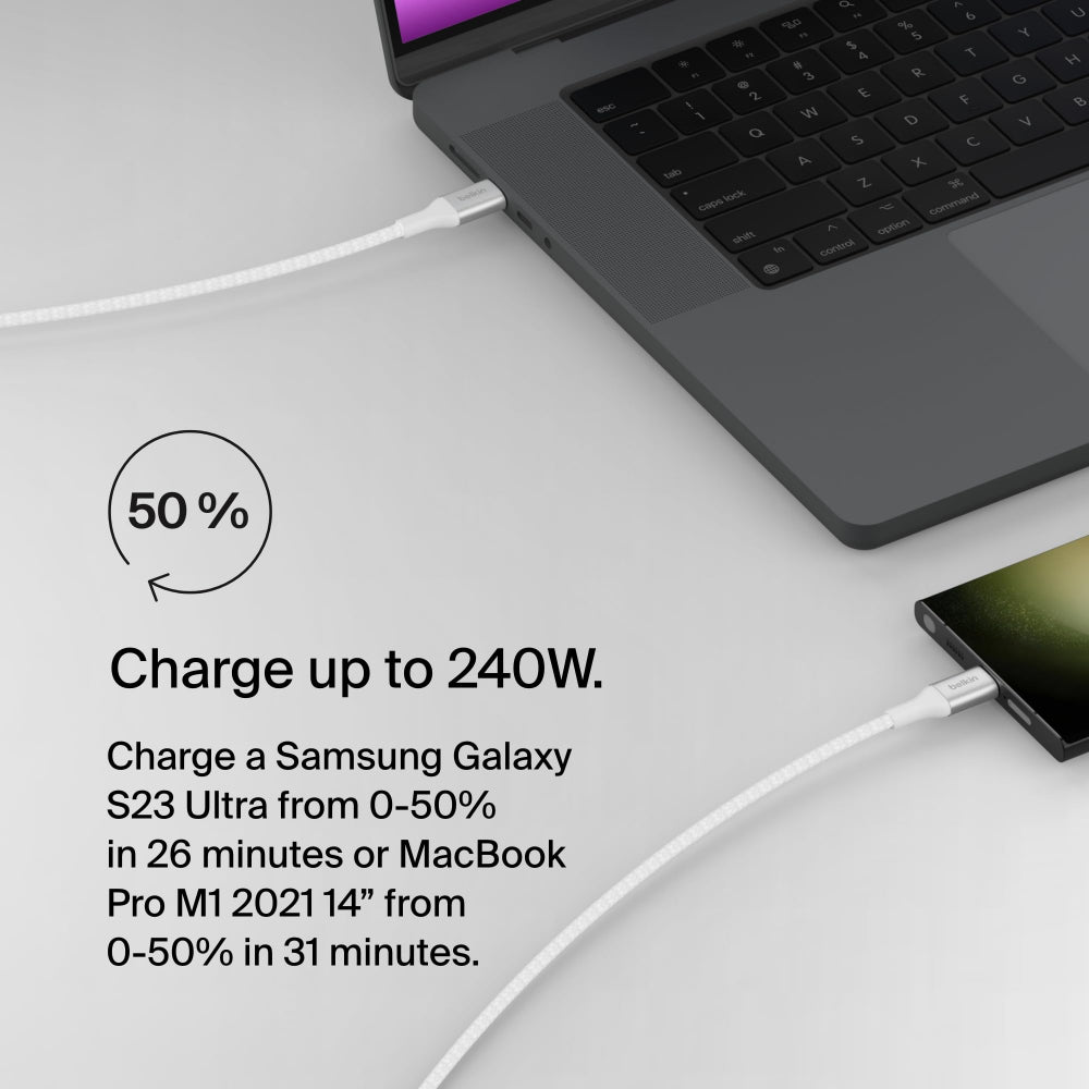 BELKIN BosstCharge Cable PD 3.1 Braided USb C to C Charging Cable 240W 2M