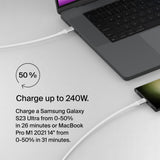 Belkin BoostCharge USB-C to USB-C Cable 240W 2M| Ultra Fast Charge Power Delivery, Heavy Duty Braided Nylon, for Apple MacBook Air/Pro, iPad Pro/Air/Mini, Samsung, HP, Dell Laptops and More - White