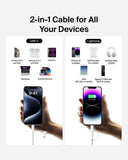 BELKIN BoostCharge Pro 2-in-1 Cable(1.5m)| USB-C + Lightning Connector, Strong Braided Nylon, Ideal for iPhone 16/15/14/13/12/11/x/8, iPad/iPad Pro, Airpods, Samsung, Android devices and more - White