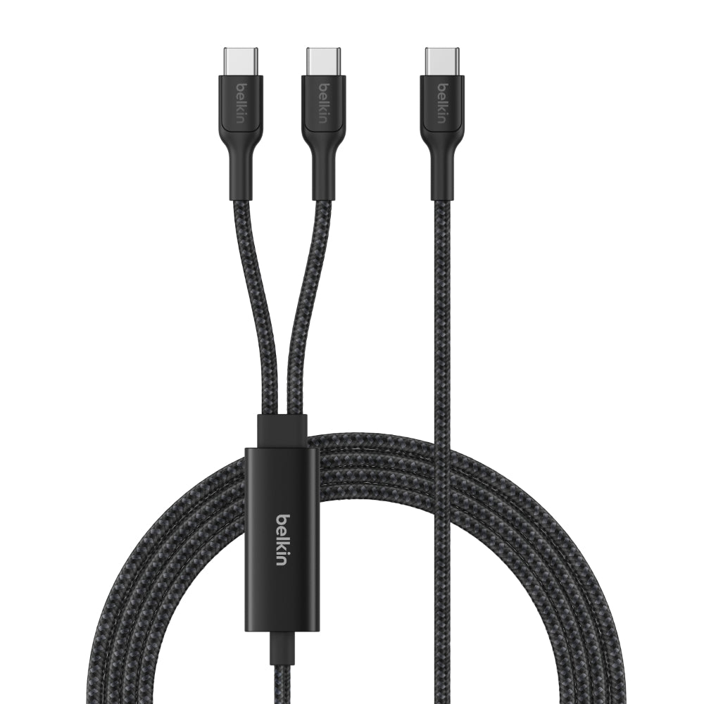 Belkin BoostCharge Pro 2-in-1 USB C to USB C Charger Cable 140W, Braided Dual Charging Cable - Fast-Charging Combo Cord with Smart Power Sharing for MacBook, iPhone, iPad, Samsung, Pixel, etc - Black