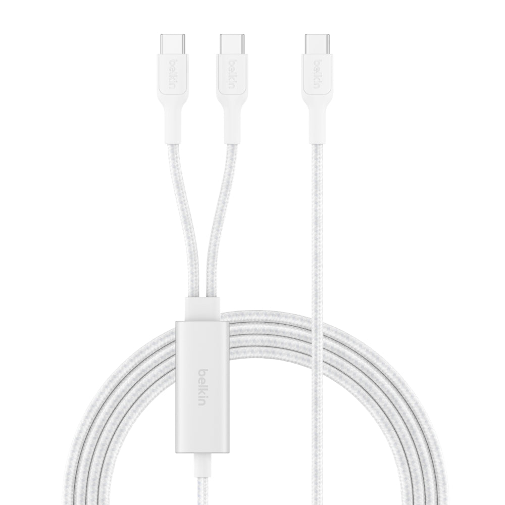 Belkin BoostCharge Pro 2-in-1 USB C to USB C Charger Cable 140W, Braided Dual Charging Cable - Fast-Charging Combo Cord with Smart Power Sharing for MacBook, iPhone, iPad, Samsung, Pixel, etc - White