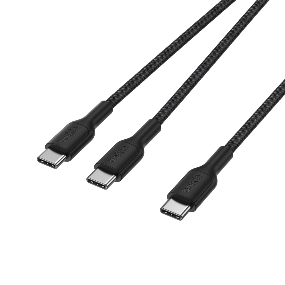 Belkin BoostCharge Pro 2-in-1 USB C to USB C Charger Cable 140W, Braided Dual Charging Cable - Fast-Charging Combo Cord with Smart Power Sharing for MacBook, iPhone, iPad, Samsung, Pixel, etc - Black