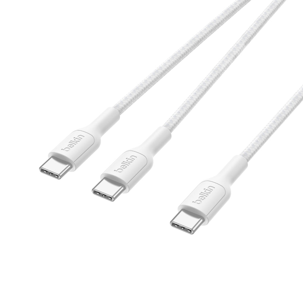 Belkin BoostCharge Pro 2-in-1 USB C to USB C Charger Cable 140W, Braided Dual Charging Cable - Fast-Charging Combo Cord with Smart Power Sharing for MacBook, iPhone, iPad, Samsung, Pixel, etc - White