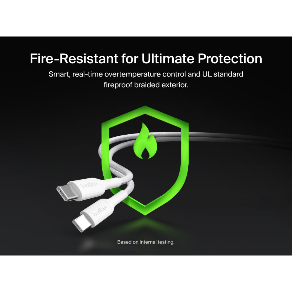 Belkin BoostCharge Pro 2-in-1 USB C to USB C Charger Cable 140W, Braided Dual Charging Cable - Fast-Charging Combo Cord with Smart Power Sharing for MacBook, iPhone, iPad, Samsung, Pixel, etc - White