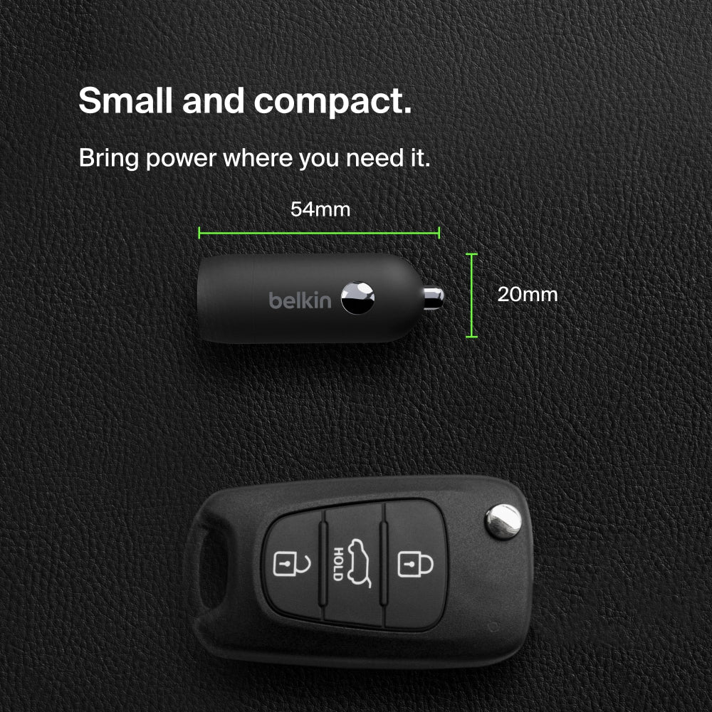 Belkin Boost?Charge 30W Fast Car Charger, Compact Design w/USB-C Power Delivery Port, USB-C to Lightning Cable Included, Universal Compatibility for iPhone 14 Series, iPad, and More - Black