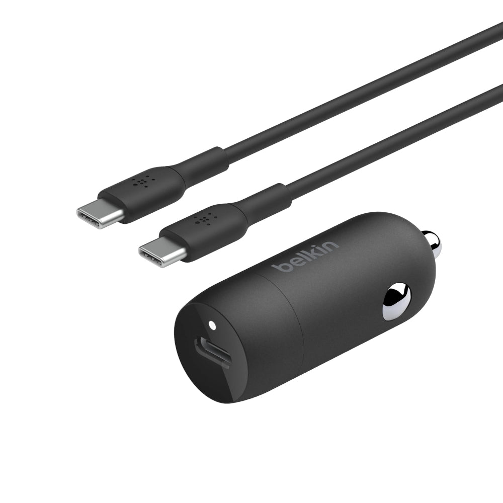 Belkin Boost?Charge 30W Fast Car Charger, Compact Design w/USB-C Power Delivery Port, USB-C to Lightning Cable Included, Universal Compatibility for iPhone 14 Series, iPad, and More - Black