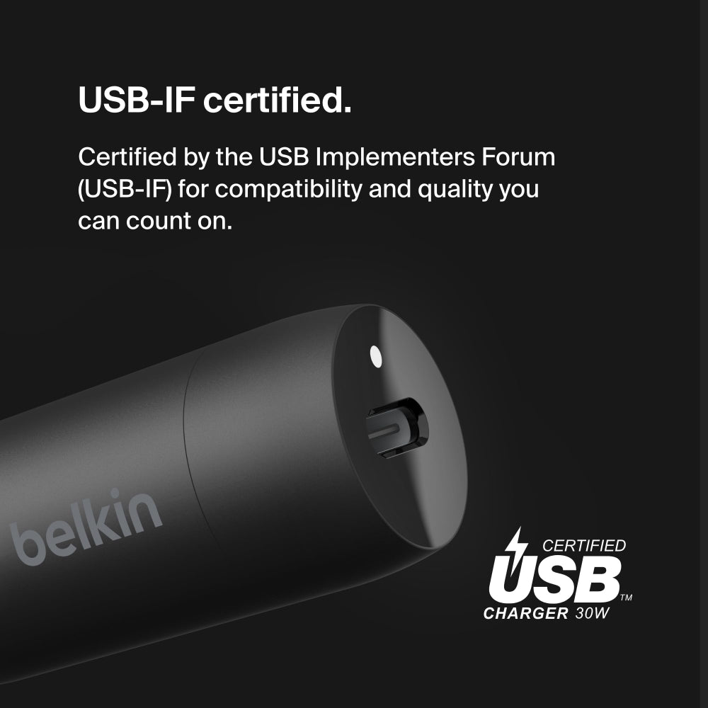 Belkin Boost?Charge 30W Fast Car Charger, Compact Design w/USB-C Power Delivery Port, USB-C to Lightning Cable Included, Universal Compatibility for iPhone 14 Series, iPad, and More - Black