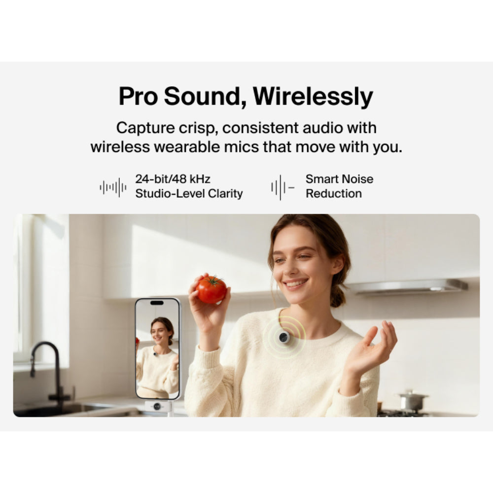 Belkin Stage Wireless Microphone, Dual Omnidirectional Mics with USB-C Receiver, 100m Range, 36H Battery, Noise Reduction, Magnetic Clip, for Content Creators & Vlogging - Sand