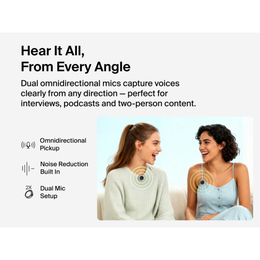 Belkin Stage Wireless Microphone, Dual Omnidirectional Mics with USB-C Receiver, 100m Range, 36H Battery, Noise Reduction, Magnetic Clip, for Content Creators & Vlogging - Sand