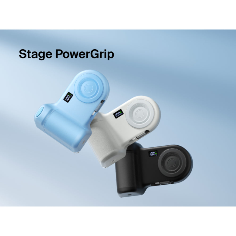 Belkin Stage Powergrip, Magnetic Wireless Charging Camera Grip 9300mAh, Power Bank w/Retractable USB C Cable, Bluetooth, Tripod Attachment, LCD Screen, Portable Charger for iPhone, Google Pixel, etc. - Blue