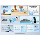 Belkin Stage Powergrip, Magnetic Wireless Charging Camera Grip 9300mAh, Power Bank w/Retractable USB C Cable, Bluetooth, Tripod Attachment, LCD Screen, Portable Charger for iPhone, Google Pixel, etc. - Blue