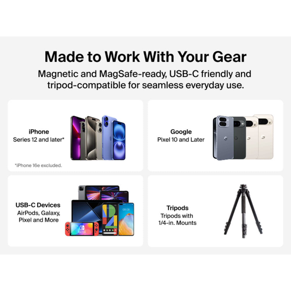 Belkin Stage Powergrip, Magnetic Wireless Charging Camera Grip 9300mAh, Power Bank w/Retractable USB C Cable, Bluetooth, Tripod Attachment, LCD Screen, Portable Charger for iPhone, Google Pixel, etc. - Blue