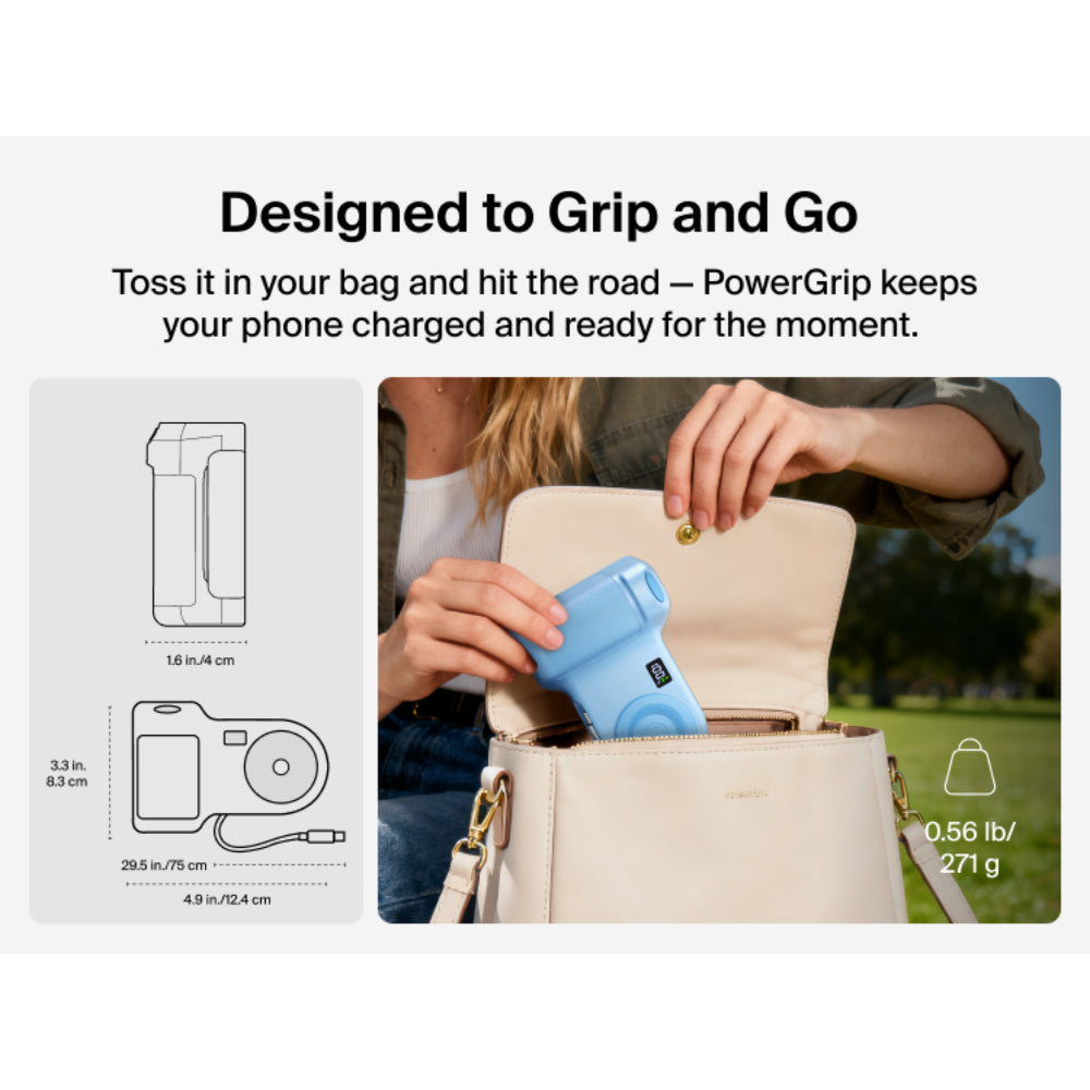 Belkin Stage Powergrip, Magnetic Wireless Charging Camera Grip 9300mAh, Power Bank w/Retractable USB C Cable, Bluetooth, Tripod Attachment, LCD Screen, Portable Charger for iPhone, Google Pixel, etc. - Blue