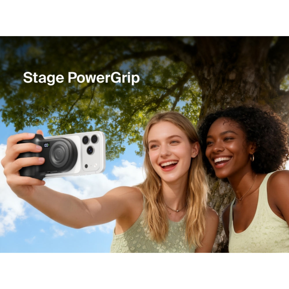 Belkin Stage Powergrip, Magnetic Wireless Charging Camera Grip 9300mAh, Power Bank w/Retractable USB C Cable, Bluetooth, Tripod Attachment, LCD Screen, Portable Charger for iPhone, Google Pixel, etc. - Gray