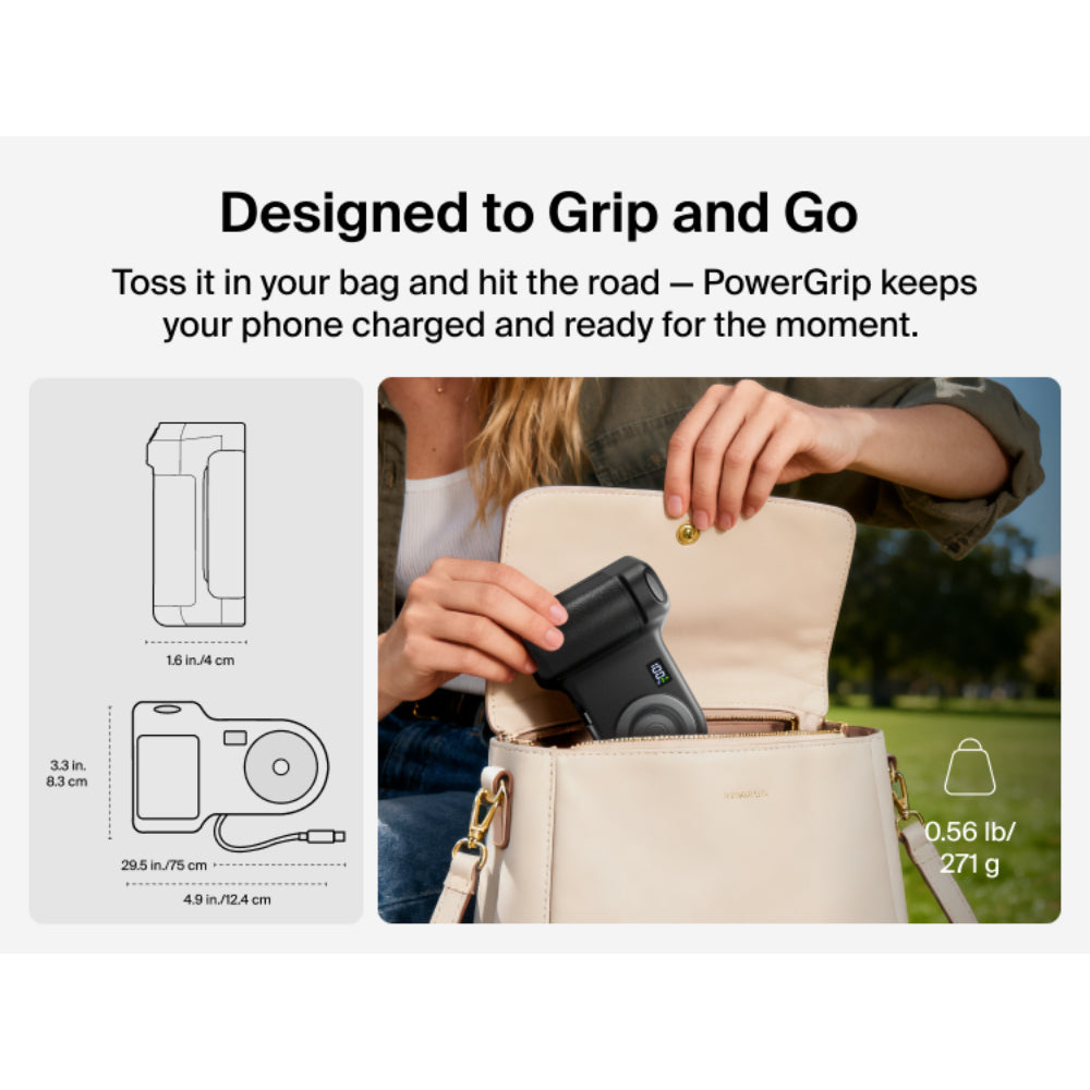 Belkin Stage Powergrip, Magnetic Wireless Charging Camera Grip 9300mAh, Power Bank w/Retractable USB C Cable, Bluetooth, Tripod Attachment, LCD Screen, Portable Charger for iPhone, Google Pixel, etc. - Gray